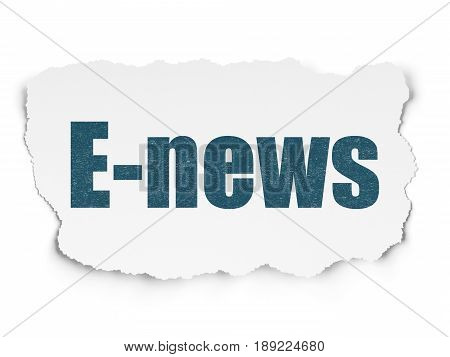 News concept: Painted blue text E-news on Torn Paper background with  Tag Cloud