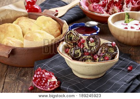 Fried Eggplant with Walnut Sauce. Badridzhani. Georgian cuisine.