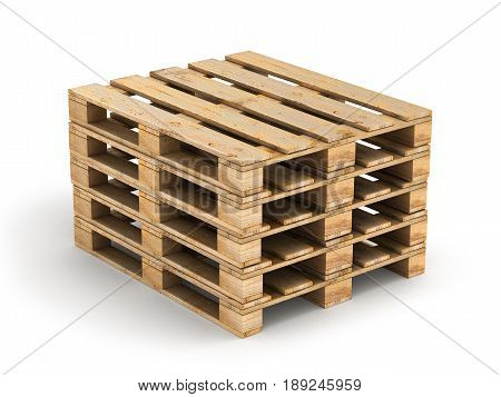 Wooden Pallet Isolated On White 3D Illustration