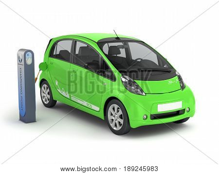 Electric Car In Charging Station 3D Illustration