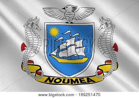 Flag of Noumea is the capital and largest city of the French special collectivity of New Caledonia. 3d illustration