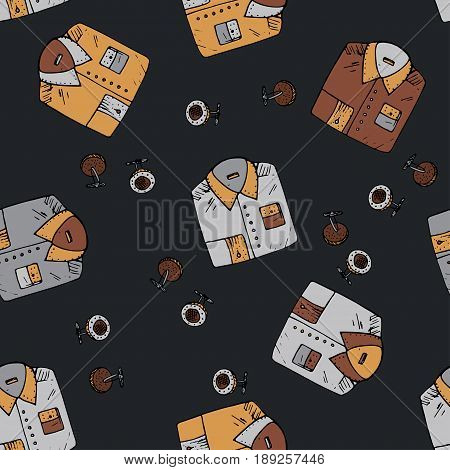 Seamless vector pattern with doodle man symbols. Doodle illustration with shirts and cufflinks.