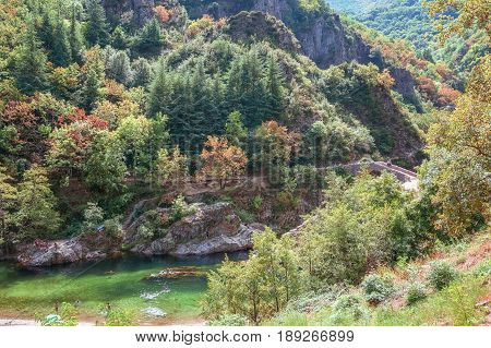 The Pont du Diable or Devil Bridge is a Roman bridge that spans the river Ardeche at about 10 m altitude.