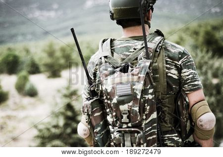 Radio Operator Aim Target With Machine Gun M 249