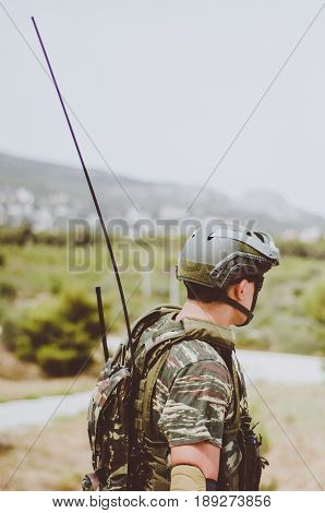 Radio Operator Aim Target With Machine Gun M 249