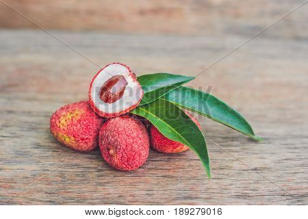 Fresh Litchi Fruit On An Old Wooden Background