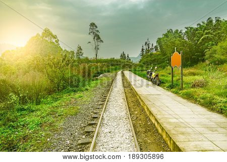 Passenger platform by the narrow-gauge railway from Yuejin to Bagou. Jiayang Mining Region. Sichuan province. China.