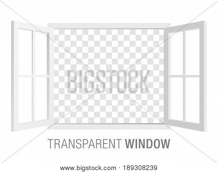 White vector window template, isolated on background. Two-sided opened window mockup.