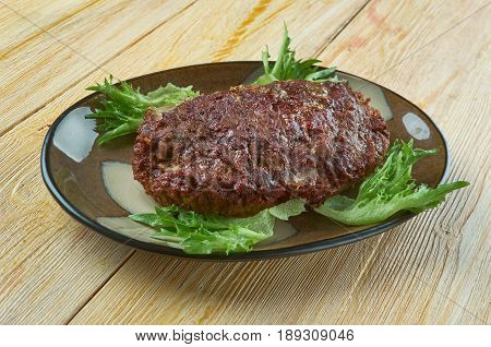 British Meatloaf Haslet. Lincoln shire cuisine. close up