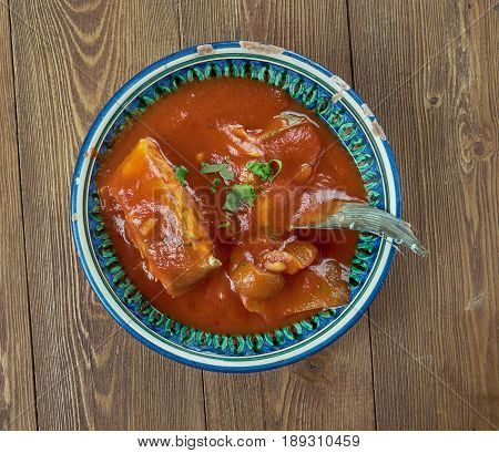 Omam Fish Curry. Southern India close up