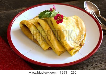 Stack of thin crepes (blini) for breakfast. russian food