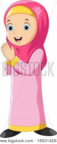 Vector illustration of girl muslim cartoon isolated on white background