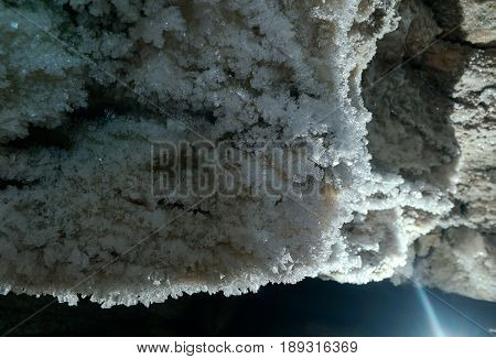 Ice stalactites. Cave in the Pinega region .Arhangelsk region
