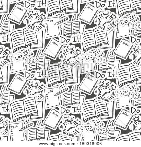Graffiti style black and white vector seamless pattern with study elements