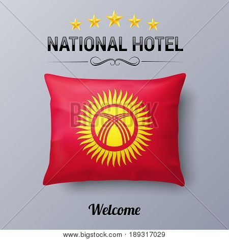 Realistic Pillow and Flag of Kyrgyzstan as Symbol National Hotel. Flag Pillow Cover with Kyrgyz flag