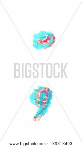 Hand drawn with the colorful chalks semicolon symbol isolated over the white background