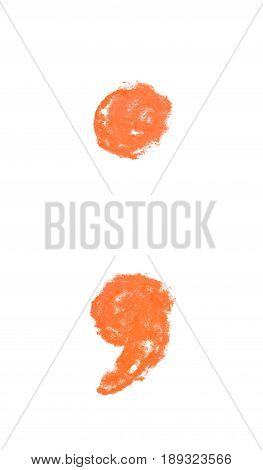 Hand drawn with the colorful chalks semicolon symbol isolated over the white background