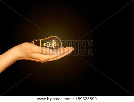 glowing light bulb in hand bulb in hand