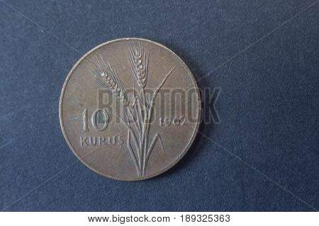 Ten Kurus Turkey 1962 Tail Coin, Vintage Old, Difficult And Rare To Find.