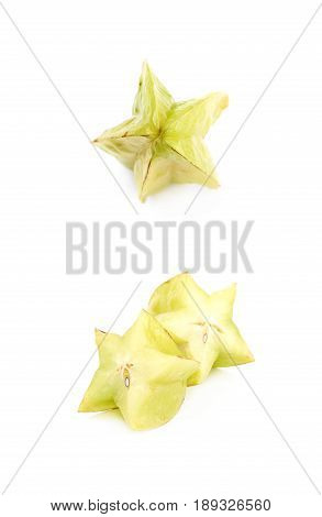 Sliced carambola starfruit fruit isolated over the white background