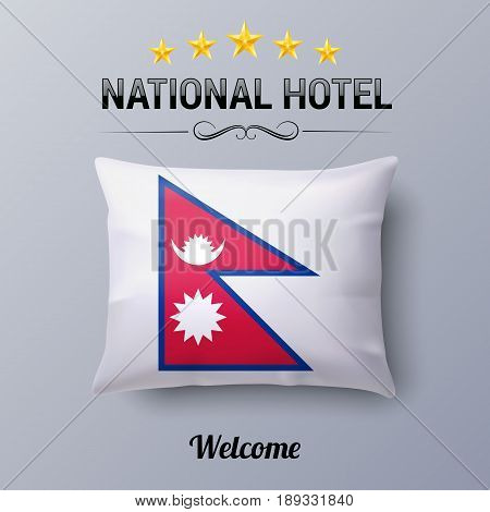 Realistic Pillow and Flag of Nepal as Symbol National Hotel. Flag Pillow Cover with Nepalese flag