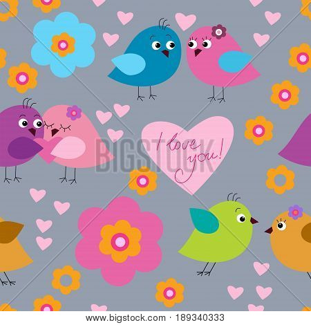 Abstract seamless background with a original cute birds