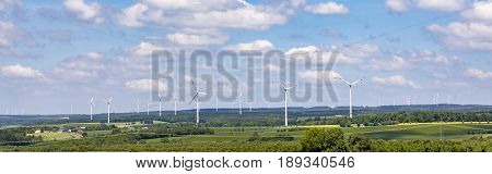 panoramic view of wind generators in the Hunsrueck landscape