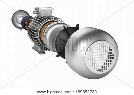 Electric Motor In Detail Witout Shadow On White Background 3D