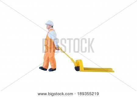 Miniature Worker People With Lifting Tools Isolated With Clipping Paht On White Background. Elegant