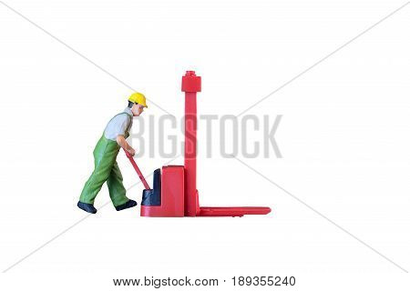 Miniature Worker People With Lifting Tools Isolated With Clipping Paht On White Background. Elegant