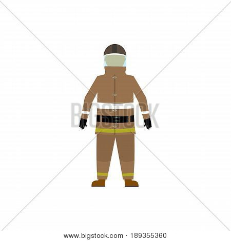 firefighter officer in protecting equipment , rescue worker in flat design vector illustration isolated on white background