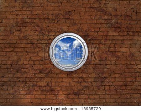Okno okrągłe, mur z cegły