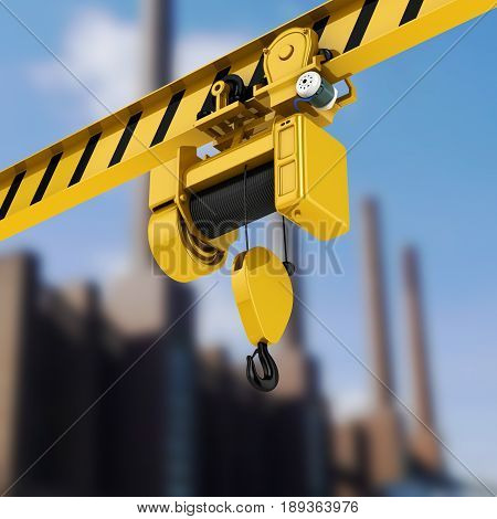Overhead Crane Perspective View On Factory Background 3D