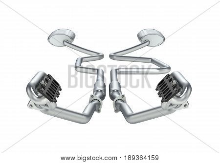 Exhaust Pipes System Fron View Without Shadow Isolated On White Background 3D