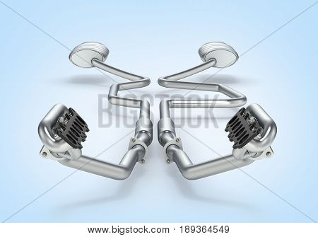 Exhaust Pipes System Fron View On Blue Gradient Background 3D