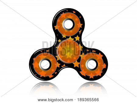 Fidget spinner icon - toy for stress relief and improvement of attention span. Filled orange with stars