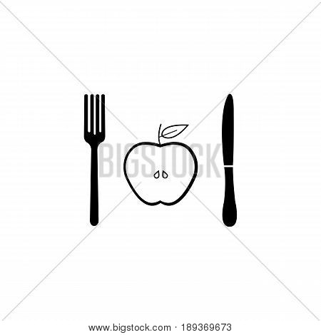 Half Apple with fork andknife solid icon, healthy food and vegetables, diet vector graphics, a filled pattern on a white background, eps 10.