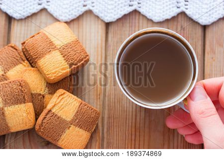 Valentine's Day romantic template cookie bow and cup of tea