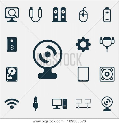 Hardware Icons Set. Collection Of Hdd, Vga Cord, Control Device And Other Elements. Also Includes Symbols Such As Vga, Monitor, Storage.