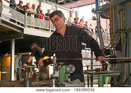 Workers During The Glass Processing