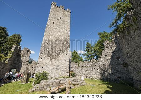 Varenna Italy - May 9 2017: Lake of Como Students visiting the Castle of Vezio