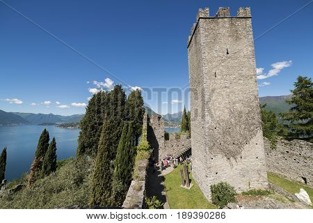 Varenna Italy - May 9 2017: Lake of Como Students visiting the Castle of Vezio