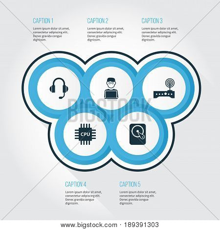 Digital Icons Set. Collection Of Earphone, Router, Motherboard And Other Elements. Also Includes Symbols Such As Hdd, Cpu, Hard.