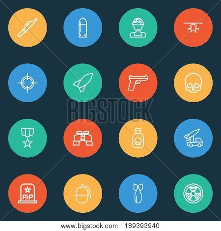 Battle Outline Icons Set. Collection Of Bombshell, Rip, Bomb And Other Elements. Also Includes Symbols Such As Soldier, Order, Knife.