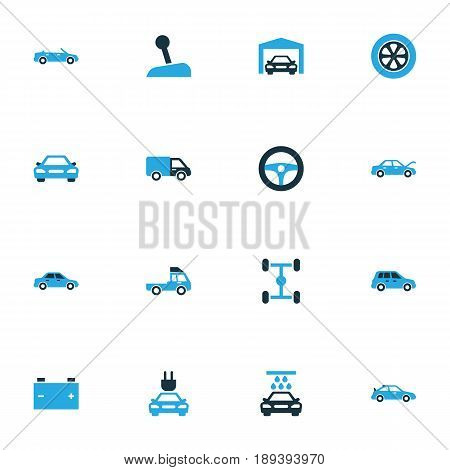 Auto Colorful Icons Set. Collection Of Electric Car, Gear Lever, Sedan And Other Elements. Also Includes Symbols Such As Tire, Car, Truck.