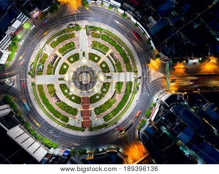 Bangkok Expressway top view Top view over the highwayexpressway and motorway at night Aerial view interchange of a city Shot from drone Expressway is an important infrastructure in Thailand