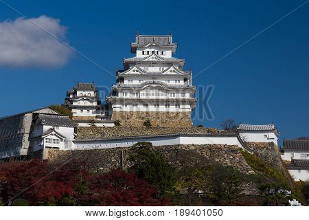 Himeji castle historic landmark during autumn seasdon Kansai Japan