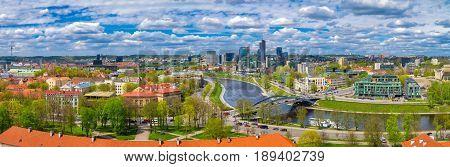 Panoramic view of Vilnius old town cityscape and river. Lithuania.