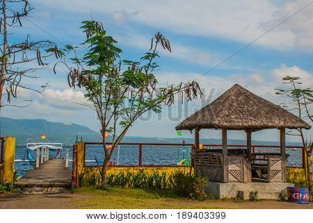 Small Gazebo At The Pier Of Taal Lake, Tagaytay Philippines.