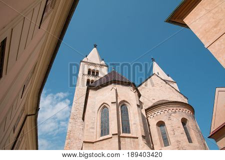 A special view of the St. George Basilica in the area of the Prague Castle Czech Republic